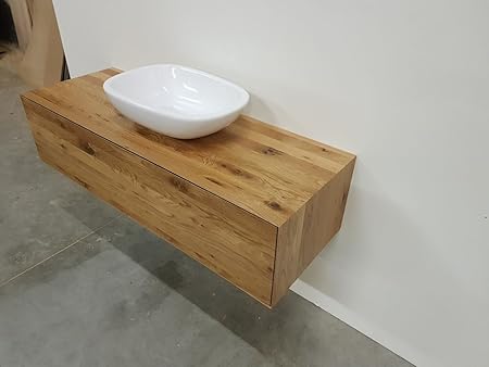 Armario de lavabo, de madera maciza de roble, con placa de encimera de