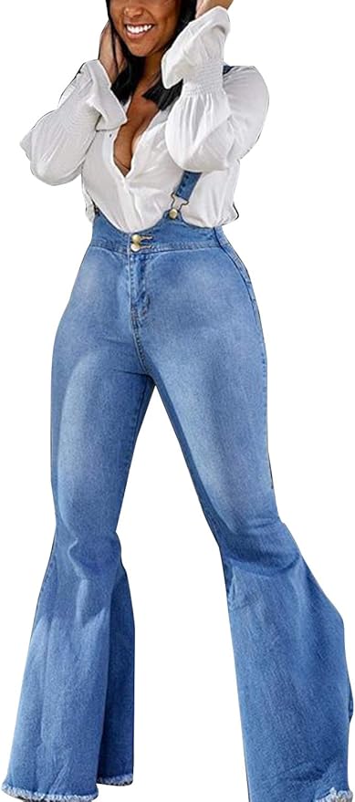 blue jean bell bottom jumpsuit