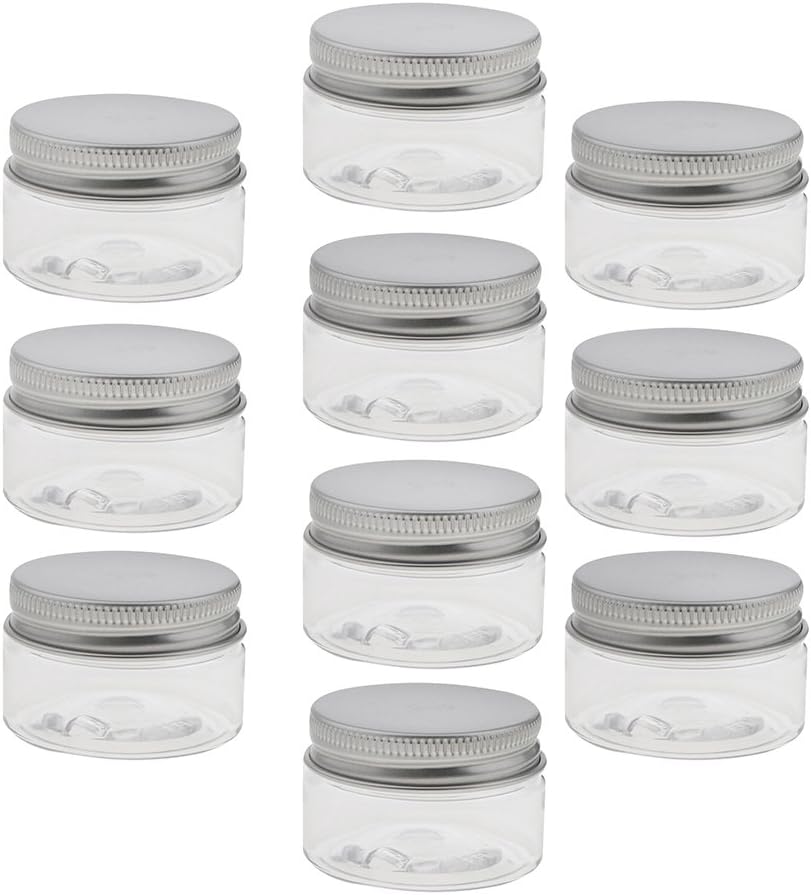 Fenteer 10Pcs PET Plastic Jars Clear Empty Storage Containers Pots with Aluminum Screw-on Lids for Cream Lotion Ointments Food Makeup Bottle- 30-120ML