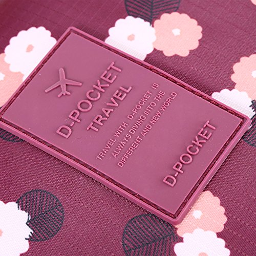 WNOSH Multifunction Hanging Toiletry Bag Portable Travel Make up Kit Case Pouch Women Men Shaving Kit with Hanging Shaving Hook for Vacation Travel Bathroom Organizer Carry On Case (Wine Red Flower)
