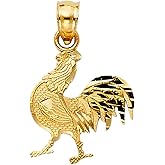 14k REAL Yellow Gold Rooster Charm Pendant