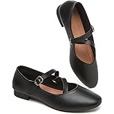 Womens Mary Janes Flats Shoes with Cross Strap,Soft Memory Foam Ballet Flats for Women,Black and White Dress Shoes