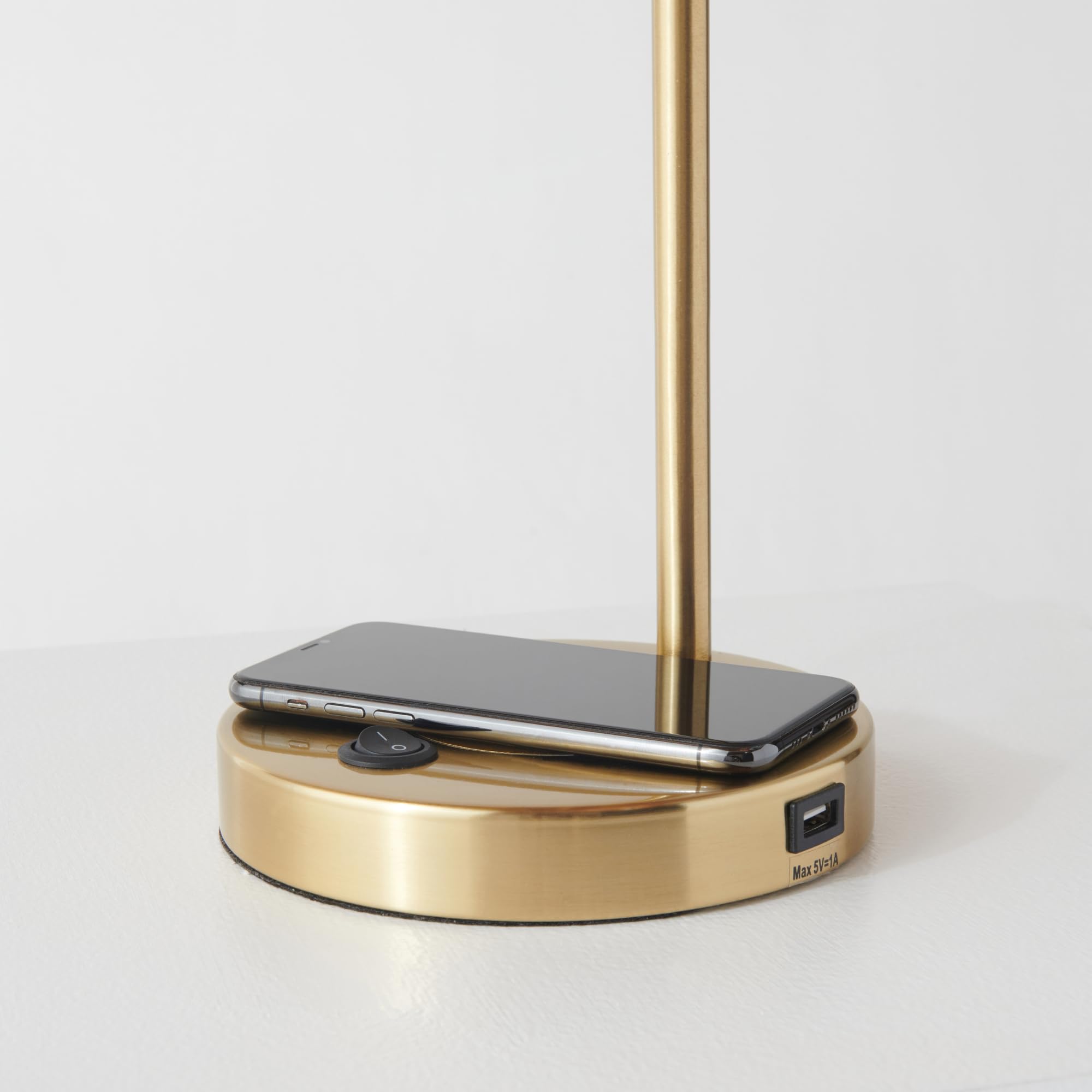 Brightech Elizabeth Table Lamp with Wireless Charging Pad and USB Port, Bedside Reading Lamp, Vintage Brass Gold Desk Lamp, Nightstand Lamp with LED Bulb for Bedroom, Living Room, Office