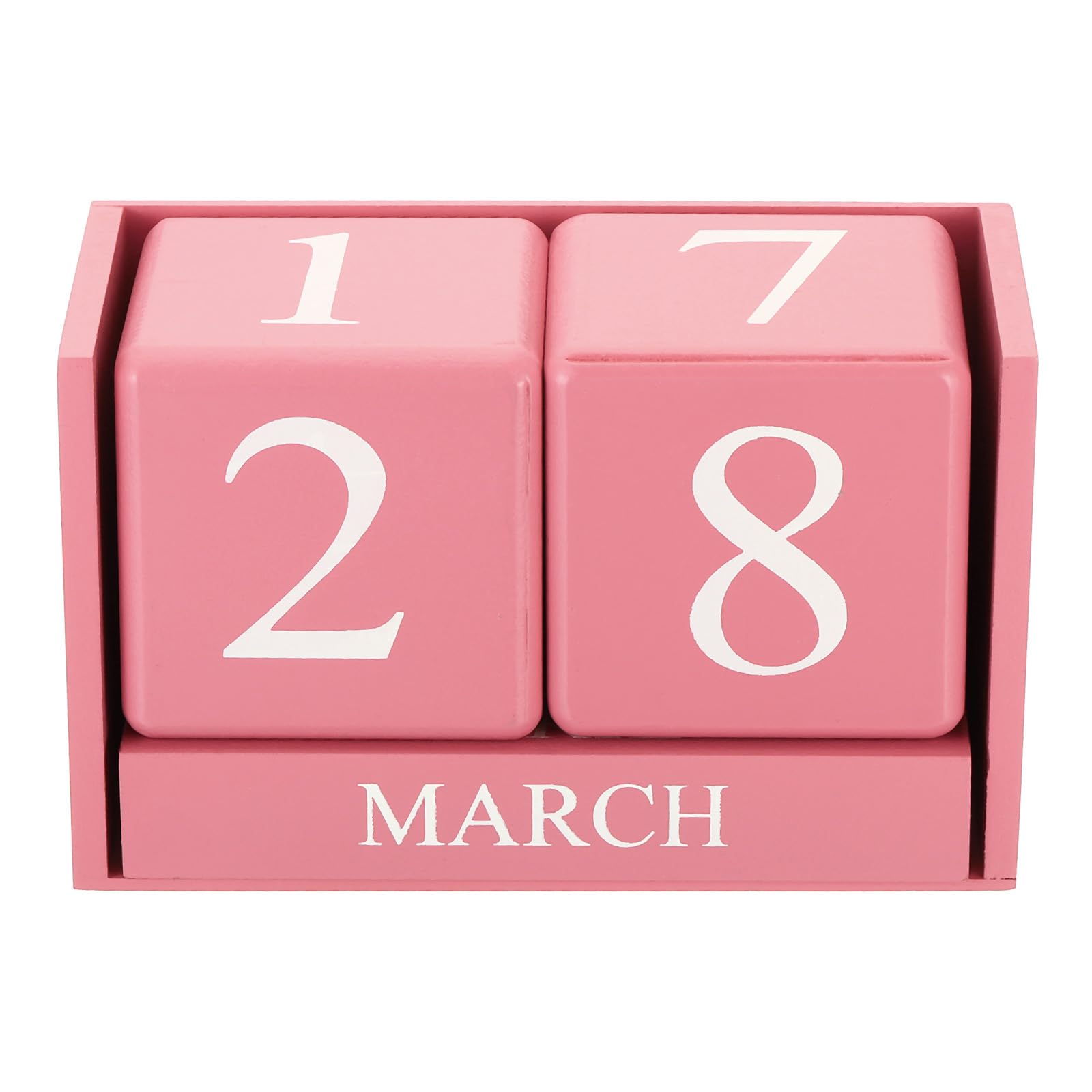 YOKIVE Wooden Block Perpetual Calendar for Desk, Wood Month Date Display Blocks, Great for Daily Desktop Shop Bar Desk Decor (Pink)
