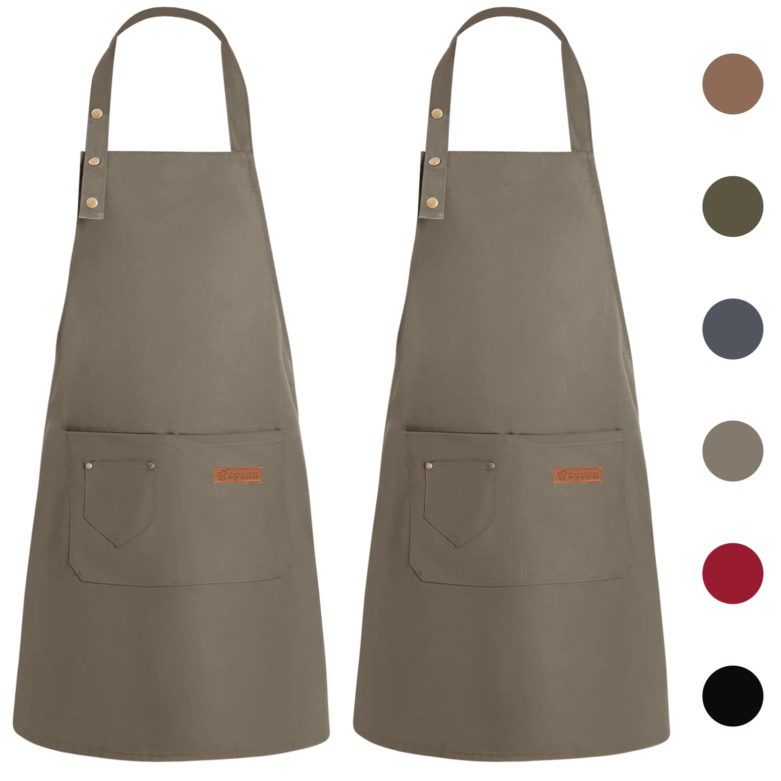 WenYa 2 Pack Kitchen Apron for Women, Unisex Adjustable Cooking Aprons with Pockets, Canvas Waterproof Apron for Home Kitchen, Restaurant, Coffee House (Khaki)
