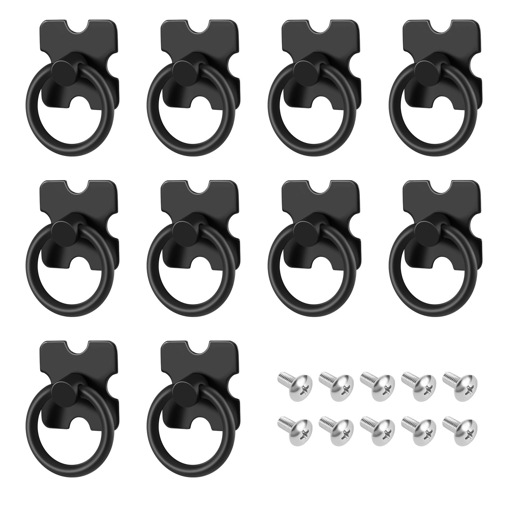 Povxlum 10pcs Metal Drawer Handles and Ring Pull Retro Cabinet Wardrobe Door Drawer Knobs Dresser Pull Knobs Cupboard Handles Drawer Handles with Screws for Kitchen Bedroom Furniture, Black