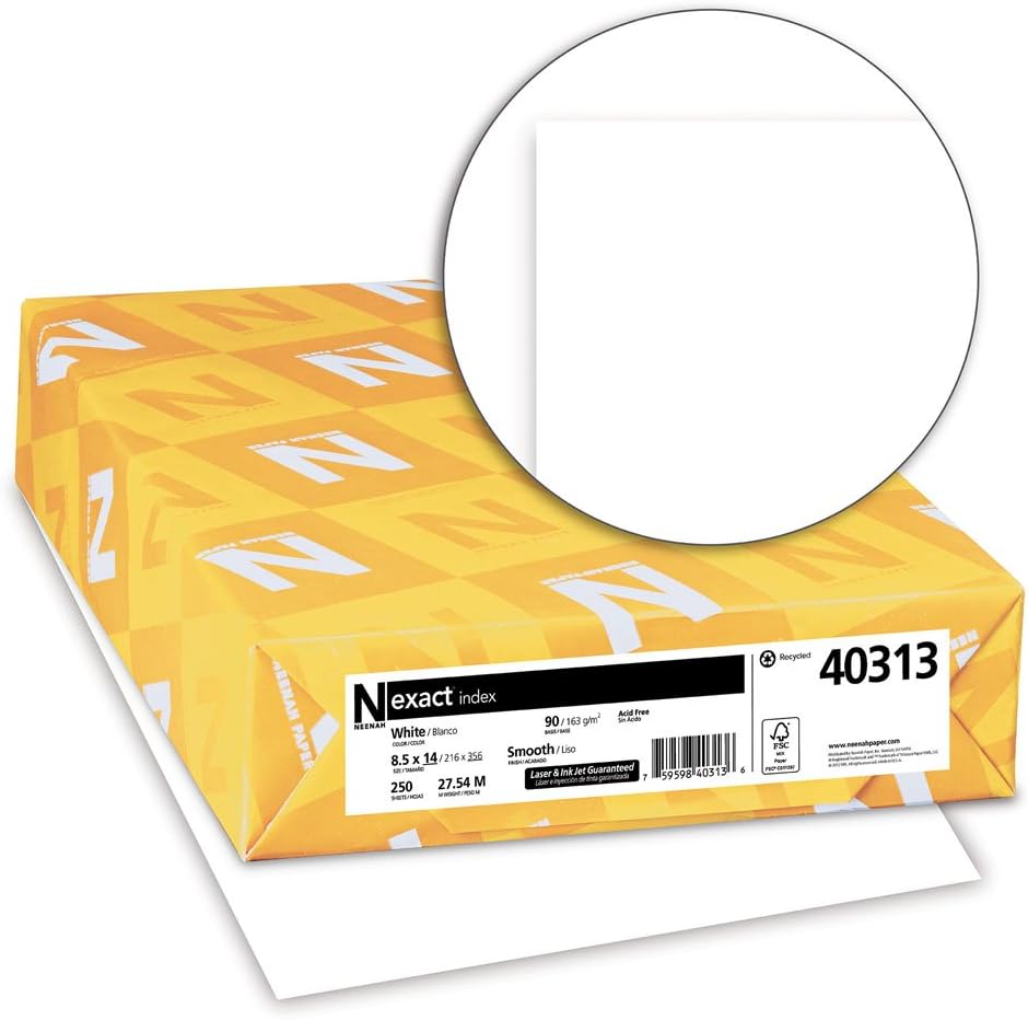 Neenah Exact Index, 110 lb, 8.5 x 11 Inches, 250 Sheets, White, 94 Brightness : Cardstock Papers : Office Products