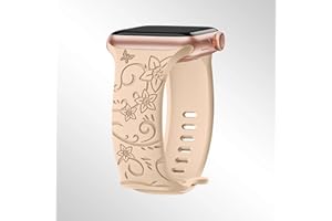 Floral Engraved Band Compatible with Apple Watch Bands for Women 40/38/41/42/44/45/46/49mm, Soft Silicone Sport Band for iWat