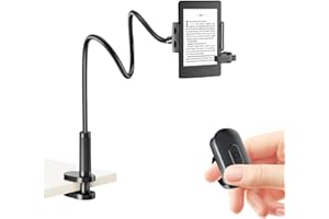 Locthal Kindle Holder with Page Turner Ring, Tablet Holder for Reading Acessories in Bed with Remote Clicker, eReader Stand C