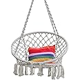 Hanging Rope Hammock Lounger Chair Macrame Porch Swing for Indoor Outdoor Home Bedroom Patio Deck Yard Garden,Include Hooks No Ceiling Mount Set