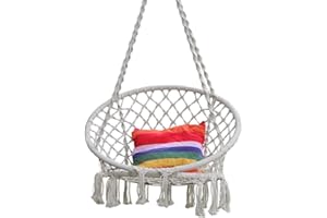 HI SUYI Hanging Rope Hammock Lounger Chair Macrame Porch Swing for Indoor Outdoor Home Bedroom Patio Deck Yard Garden,Include Hooks No Ceiling Mount Set