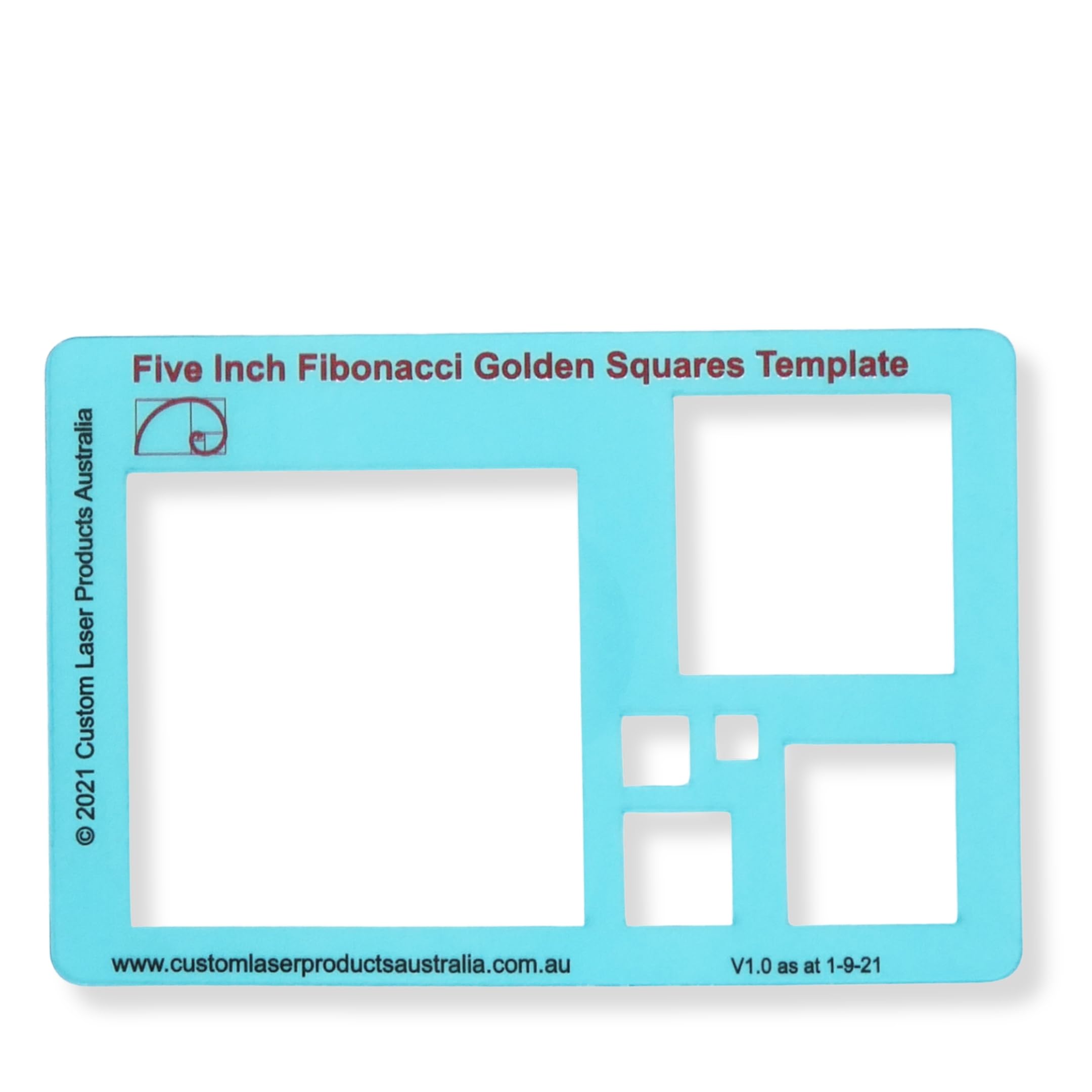 CLPA 5" Square Stencil Template — Golden Ratio Tool for Drawing | Fibonacci Template | Geometric Stencil for Art, Drafting and Quilting | Clear PETG | Made in Australia