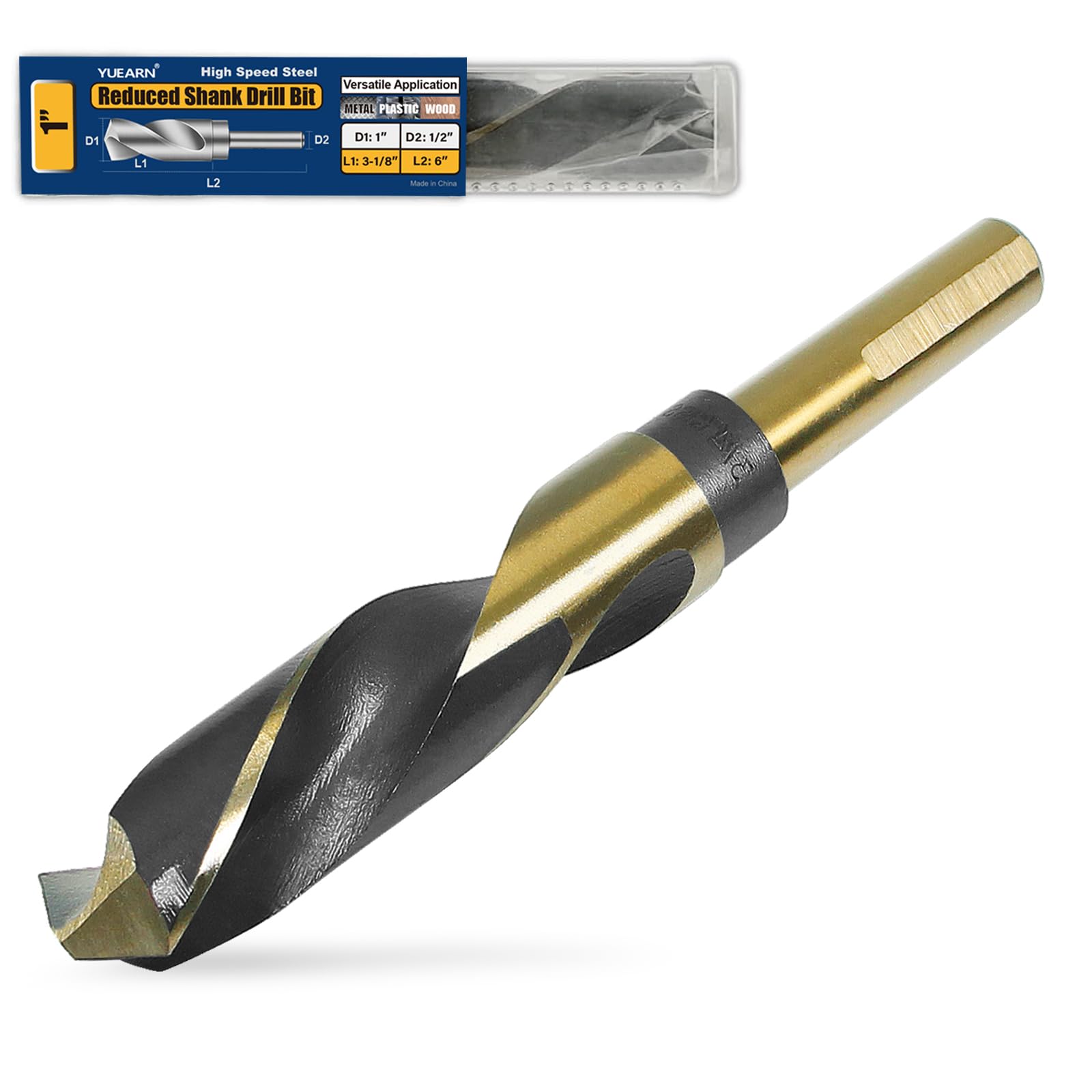 Photo 1 of 1 Inch Drill Bit - Reduced Shank High Speed Steel HSS 4241 for Heavy-Duty Metal & Steel, 1/2" Shank, Black & Gold Coated for Structural Beams, Thick Plates
