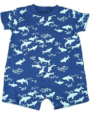 Baby Size 6 Months 1-Piece Body Romper Shorts Blue w/ Sharks