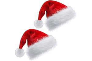 Christmas Hat, Santa Hat, Xmas Holiday Hat for Kids Teenager Adult, Unisex Comfort Velvet Xmas Hats for Festive