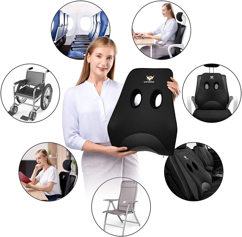 Lumbar Pillow, OVEYNERSIN Comfortable Lumbar Support Pillow, Office Car Seat Cushion, Memory Foam Back Cushion with Breathable Mesh for Relieves Back, Hip, Tailbone, Sciatica Pain: Kitchen & Dining