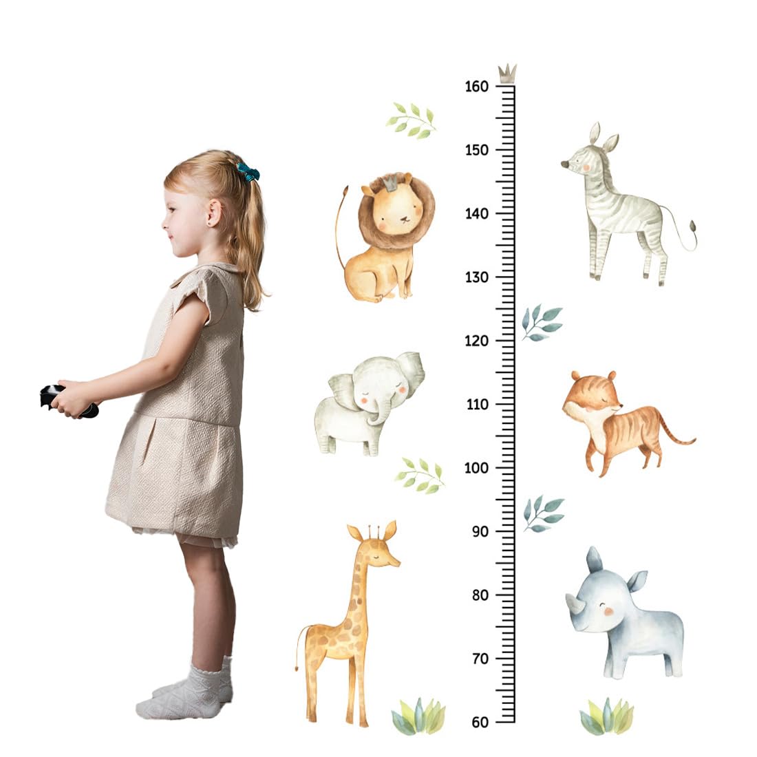 LICHUANUK Wall Stickers, Height Chart with Animals, Removable PVC Wall Stickers for Children's Room