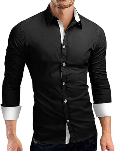 Amazon Chenshiba Jp ファッションメンズロングスリーブシャツ カジュアルスリムフィットインナーコントラストボタンダウンドレスシャツ 2 Xl コート ジャケット 通販