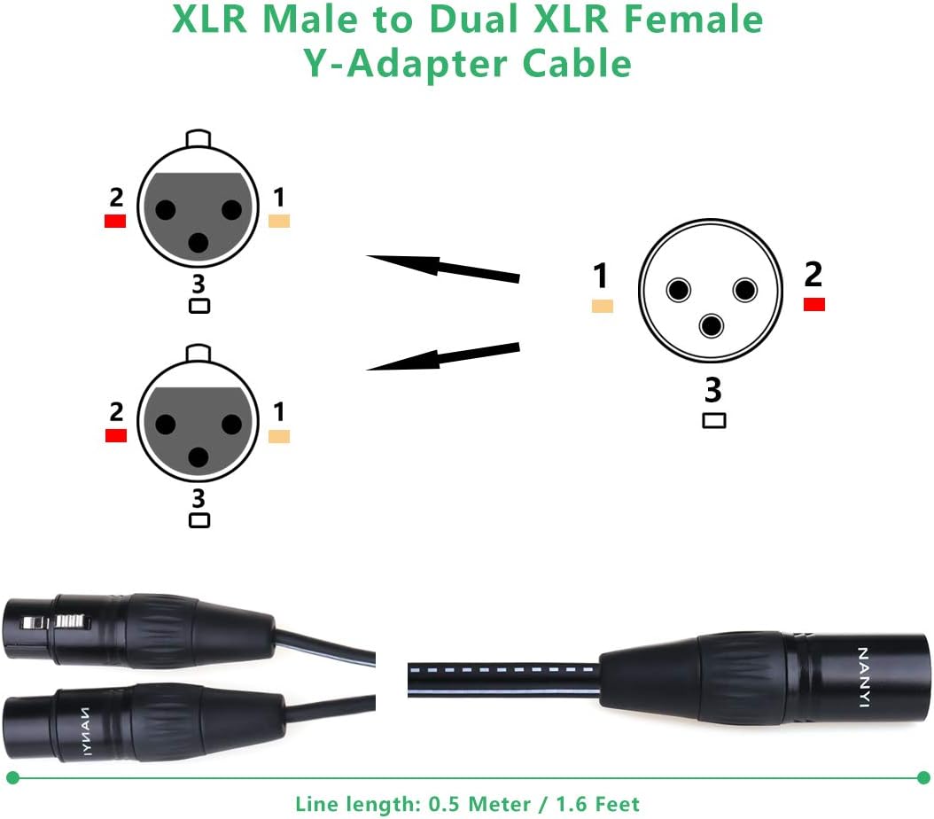 XLR Splitter Cable, NANYI- Microphone cable xlr to xlr Patch Cables, 3-Pin XLR Male to Dual XLR Female Y Cable Adaptor mic cable DMX Cable Patch Cords with Oxygen-Free Copper, (0.5 Meters /1.6Feet) - Image 5