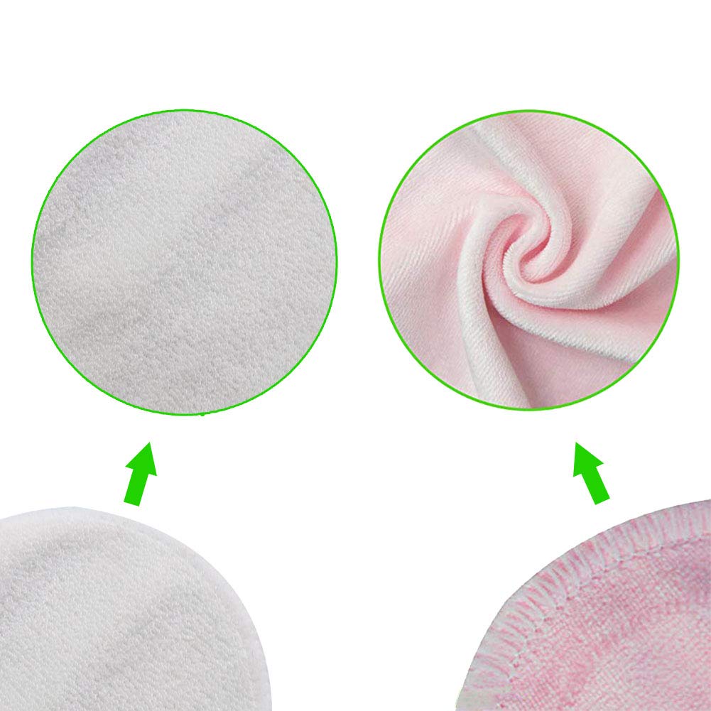 Makeup Remover Pads, 14 Pack Reusable Bamboo Soft Face Clean Pads Facial Skin Care Wash Cleansing Pads with Laundry Bag and Cosmetic Bag, Assorted Colors