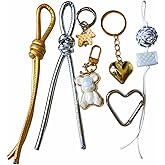 HeriNova 7-in-1 Luxury Bag Charm Set with Gold-Trimmed Bear,Hearts & Flower,Equestrian Pony for Designer Tote Purse & Keychains