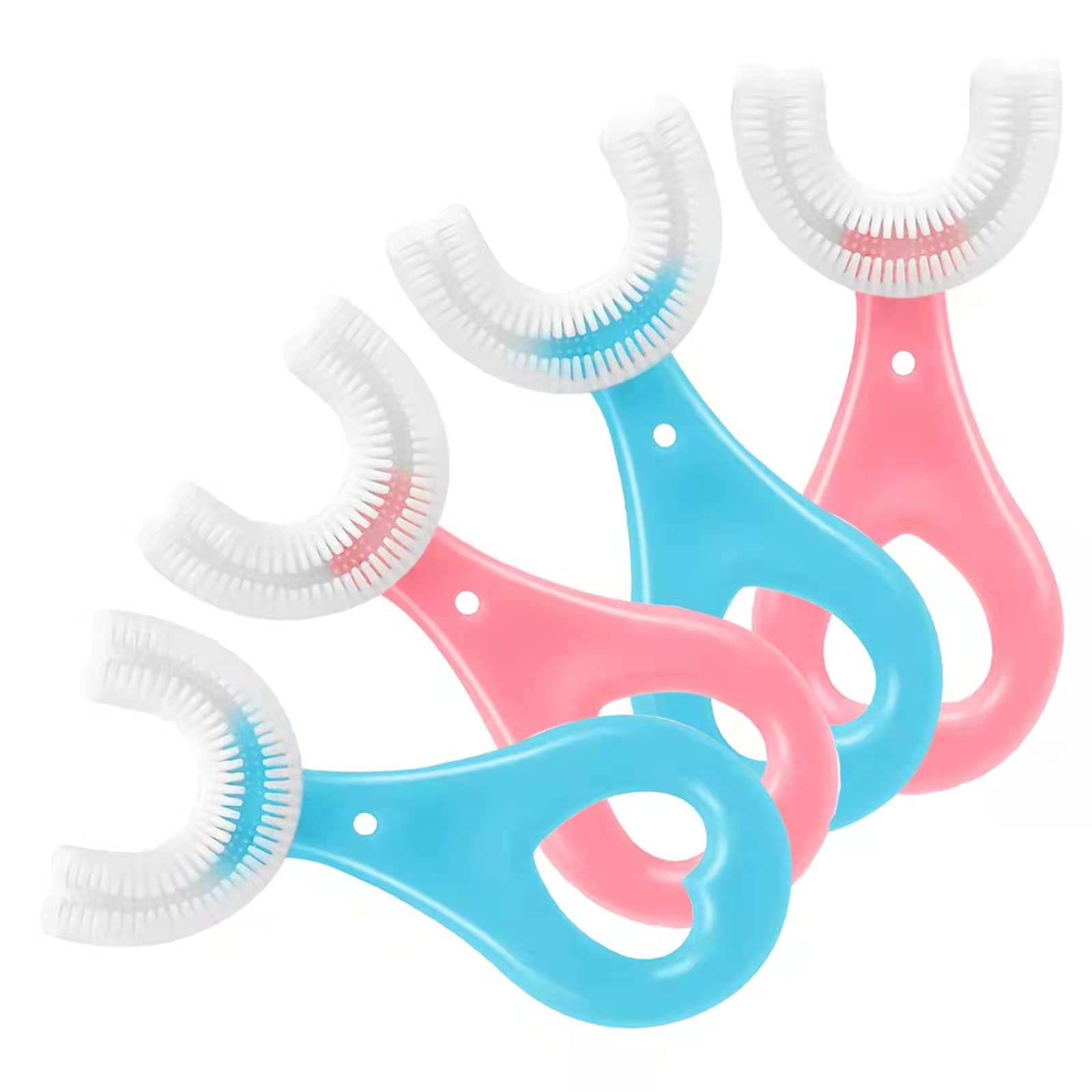 Photo 1 of 4 Pack U Shaped Toothbrush Kids, Soft Silicone Brush Head Whole Mouth with Handle 360 ° Oral Teeth Cleaning Design for Toddler Toothbrushes Age 2-6