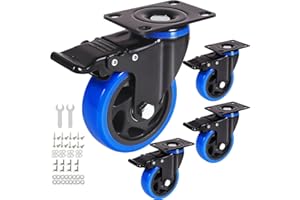 ENYKE 4" Caster Wheels Set of 4, Heavy Duty Casters with Brake, Safety Dual Locking casters, No Noise Wheels with Polyurethane Foam, Load 2200LBS (Two Hardware Kits for Free)