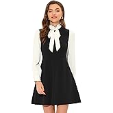 Allegra K Tie Neck Dresses for Women's 1960s Vintage Long Sleeve Contrast Color Dress