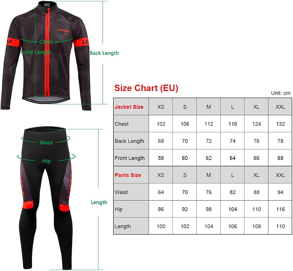 Lixada Men's Cycling Jersey Suit Winter Thermal Fleece Long Sleeve Mountain Bike Road Bicycle Shirt Padded Pants: Clothing