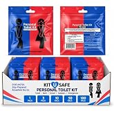 Public Restroom Kit: Pack of On-the-Go Bathroom Kits with Toilet Paper for Travel - Public Toilet Survival Kit Including Gloves, Wipes, Seat Covers in Zip Top Bag