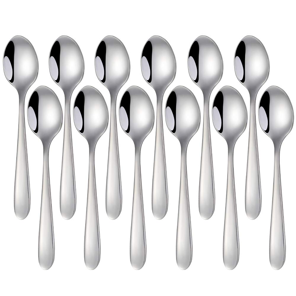Meisha 12-Piece (5.2inches, 13.6cm) Teaspoons Stainless Steel Tea Spoon Set, Mirror Polishing Spoon with Oval Edge - Silver