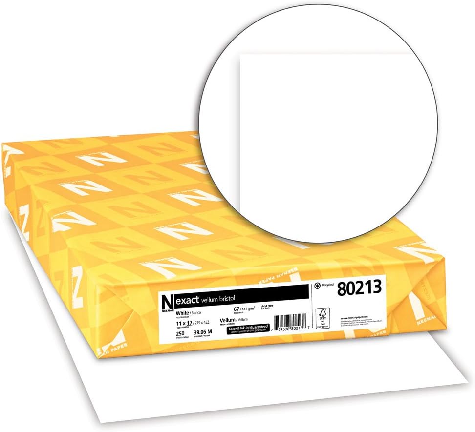 Exact Vellum Bristol, 11" x 17", 67 lb/145 gsm, White, 94 Brightness, 250 Sheets (80213): Office Products