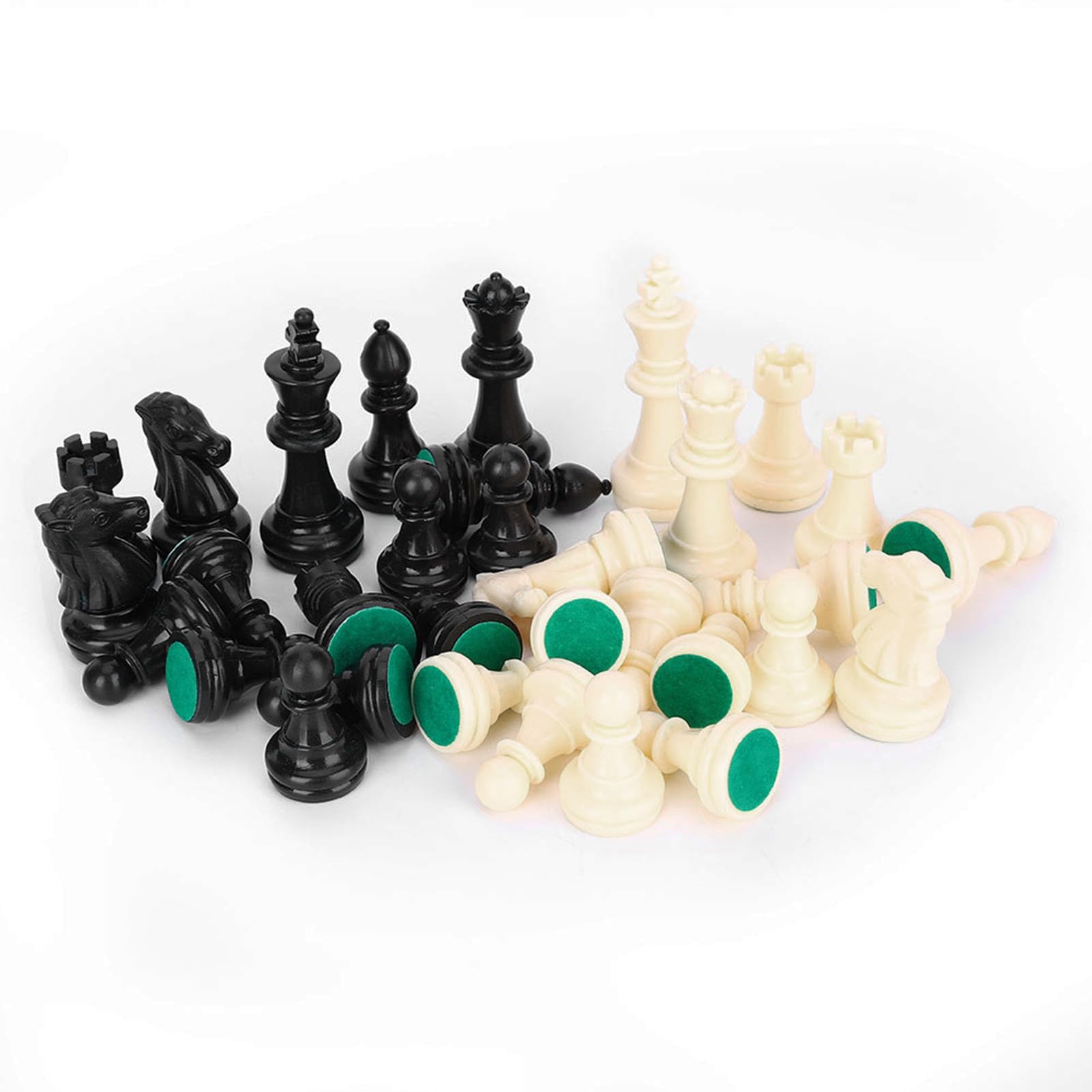 Keenso Chessmen Set, Plastic Chessmen Set International Chess Game Complete Chessmen Set With Lint Pad Black & White(Medium-64mm)