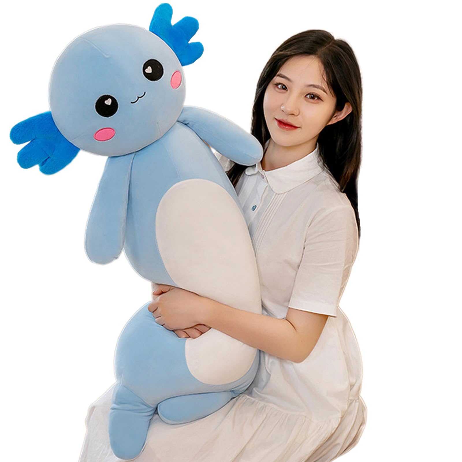 Aiuidun Long Axolotl Plush Pillow, Cute Axolotl Stuffed Animal Body Plush Soft Plushies Doll Toy for Girls Boys(65cm/25.59inch,Blue)