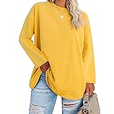 Fisoew Women's Plus Size Tops Long Sleeve Crew Neck Oversized T Shirts Loose Casual Tunics