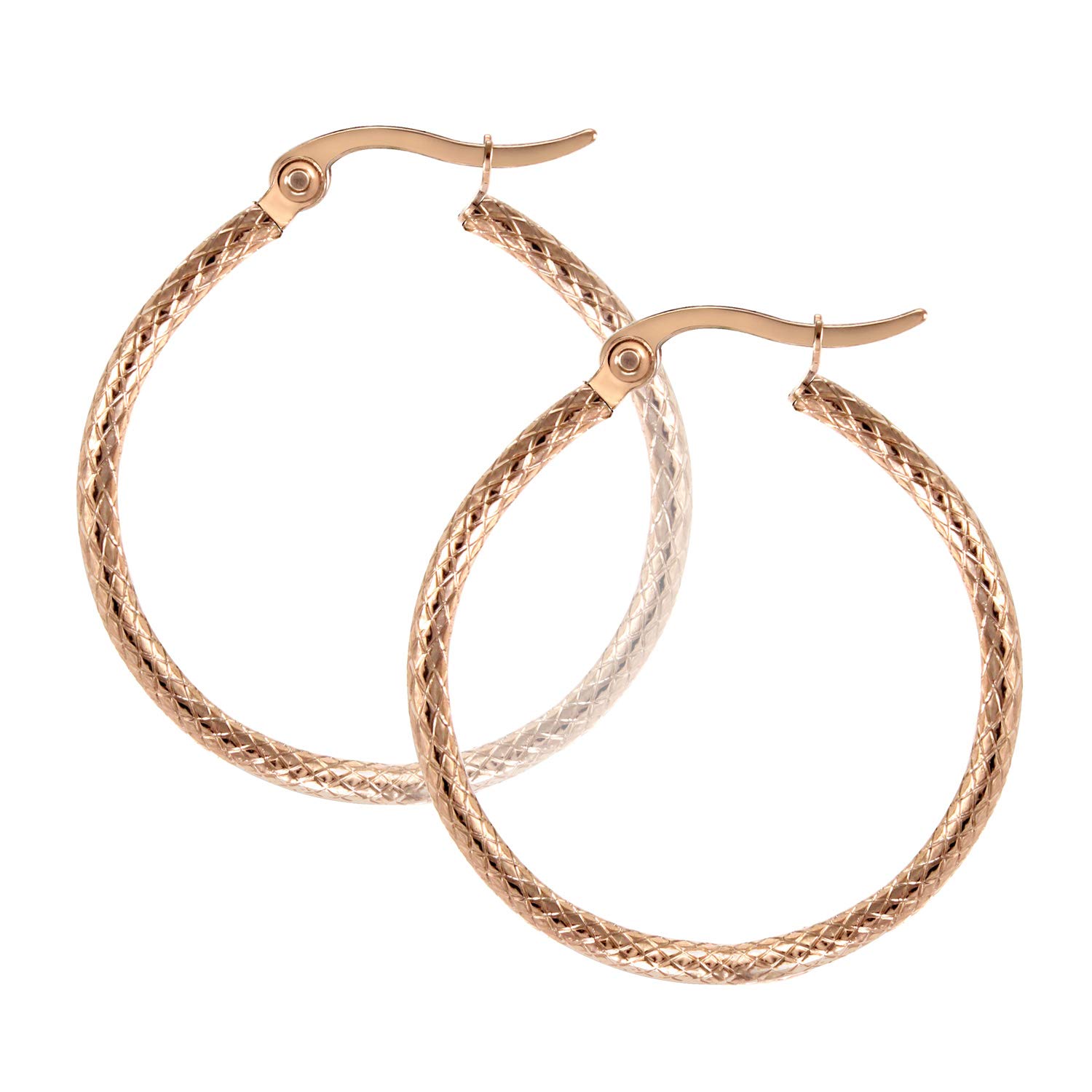 555Jewelry Stainless Steel Hoop Earrings, Medium Round Circle Woven Pattern Surgical Steel Hoop Earrings, Hoops Earrings for Women, Earrings for Women Hoops, Rose Gold