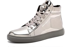 IGxx Men's Sneakers Punk Ankle Boots for Men Metal Rivet High Top Lace-up Running Basketball Shoes for Shiny Metal Decoration Shoes Motorcycle Boots