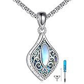 ONEFINITY Urn Necklaces for Ashes 925 Sterling Silver Filigree Moonstone/Teardrop Turquoise Necklace for Ashes Keepsake Memorial Cremation Jewelry for Ashes for Women Lady