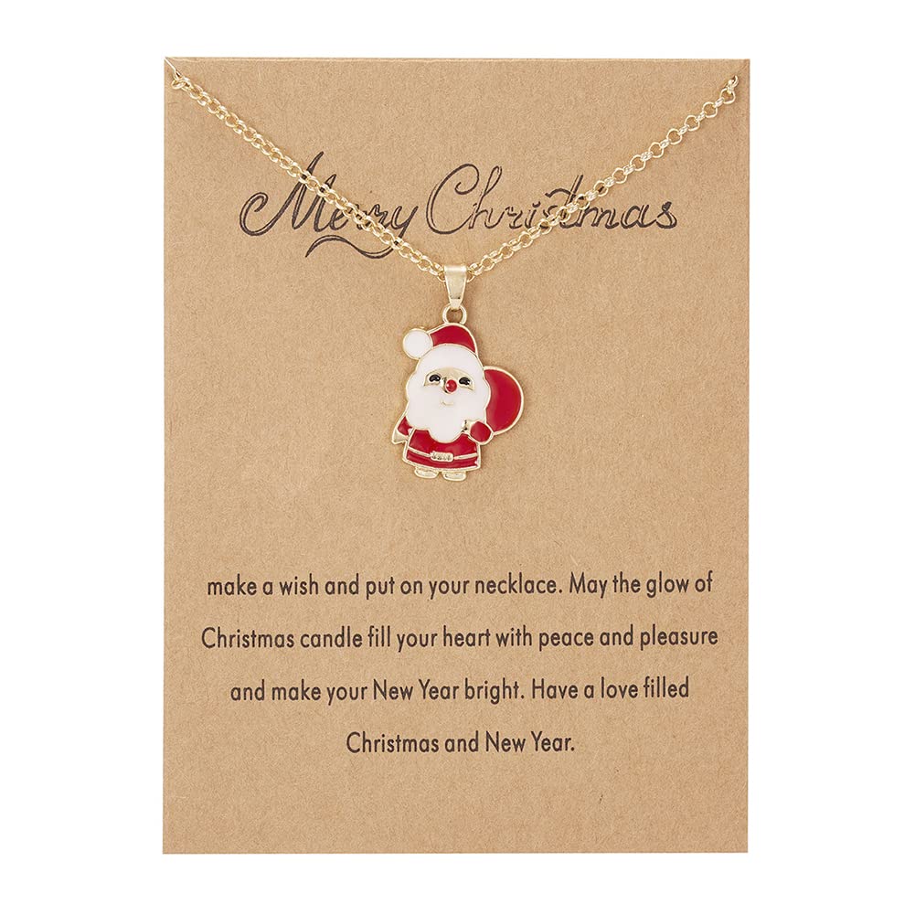 ShiQiao Spl Christmas Gifts for Girls Christmas Santa Claus Pendant Necklace for Women Xmas Gift for Daughter Friends Xmas Presents With Gift Card