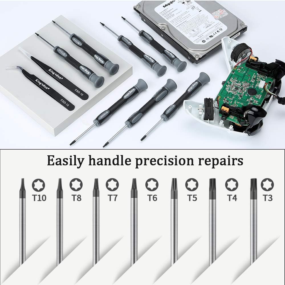 Kingsdun 12 in 1 Torx Screwdriver Sets with T3 T4 T5 T6 T7 T8 T10 Magnetic Screwdrivers Precision Torx Repair Kit, ESD Tweezers & Philip Slotted Magnetic Screwdrivers for Phone/Mac/Computer/Xbox/PS4: Industrial & Scientific