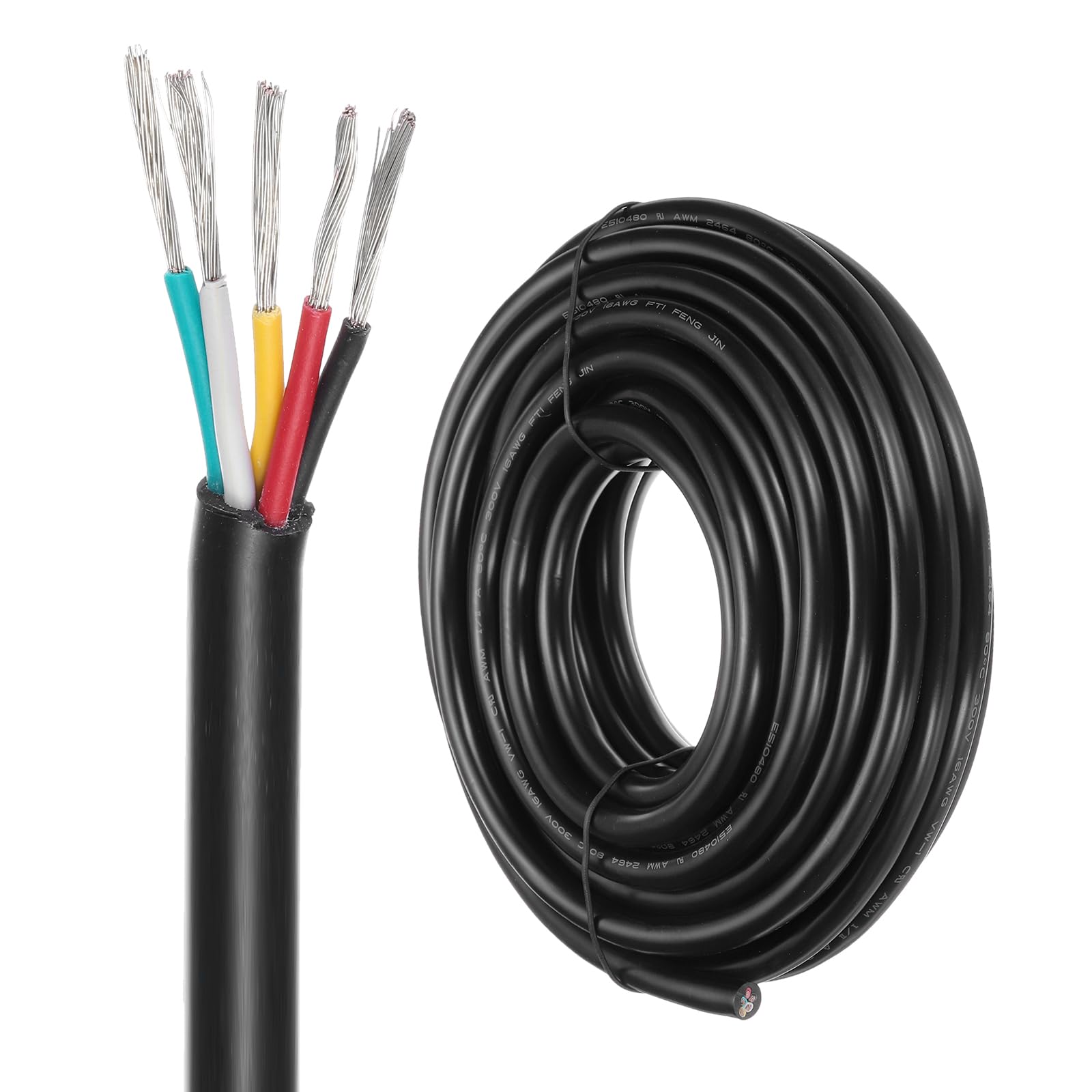 DMiotech 16 Gauge Wire Electrical Wire 5 Conductor, 16 AWG Extension Cable Cord 30 Ft/9 m UL2464 300V Stranded Tinned Copper Wire for LED Lighting Automotive