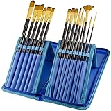 Paint Brushes - 15 Pc Brush Set for Watercolor, Acrylic, Oil & Face Painting | Long Handle Artist Paintbrushes with Travel Holder (Cool Blue) & Free Gift Box | Premium Art Supplies by MyArtscape™ | 1 Year Warranty