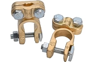 Zreneyfex Brass Battery Terminal Connector Clips 2 Pack, Positive Negative Top Post Battery Terminal Set Replacement for RV V