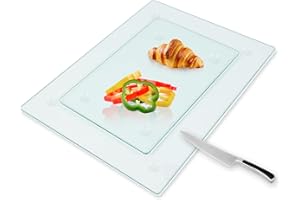 Set of 2 Tempered Glass Cutting Board Set for Kitchen Counter, Clear Chopping Board with Non-Slip Feet, Heat, Scratch, Shatte