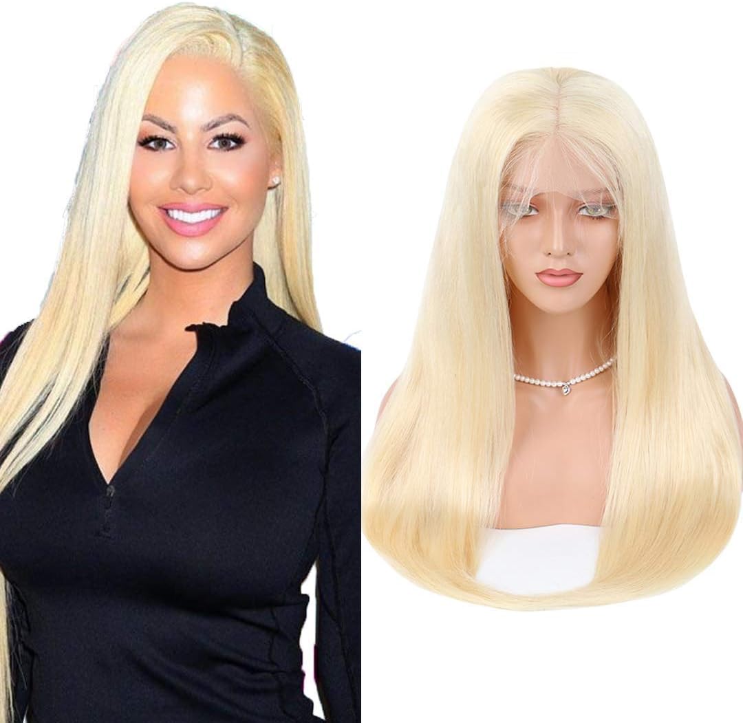 Lace Front Wig Human Hair with Baby Hair Bleach Blonde 613 Wig Free Part 100% Real Brazilian Straight Hair Virgin Hair Straight Swiss Lace Wig 18 inches