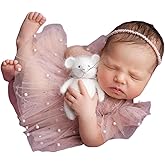 Newborn Lace Romper, 2 PCS Baby Girl Photography Props, Newborn Girl Photography Outfits with Flower Headband for Infants