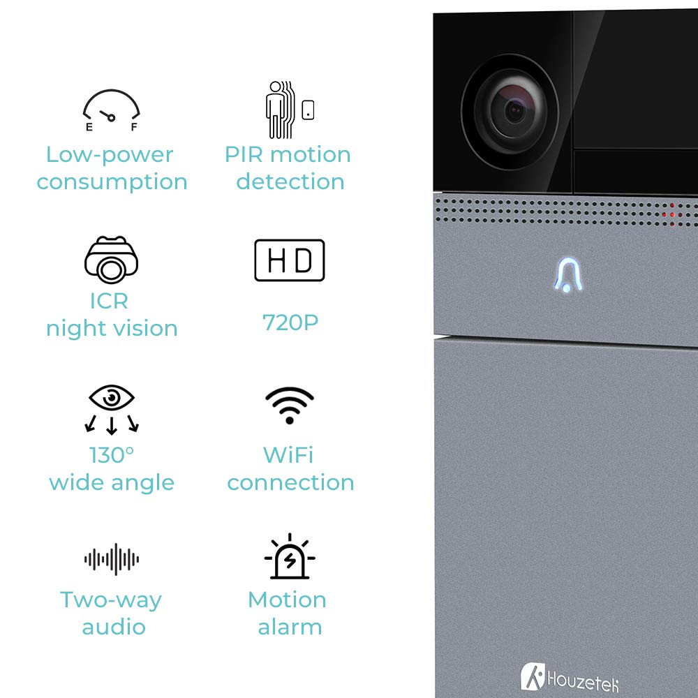 WiFi Smart Video Doorbell Camera, Houzetek Wireless Door Bell 720P HD Home Security Doorbell Camera with Rechargeable Battery PIR Motion Detection Night Vision Real-Time Two-Way Audio