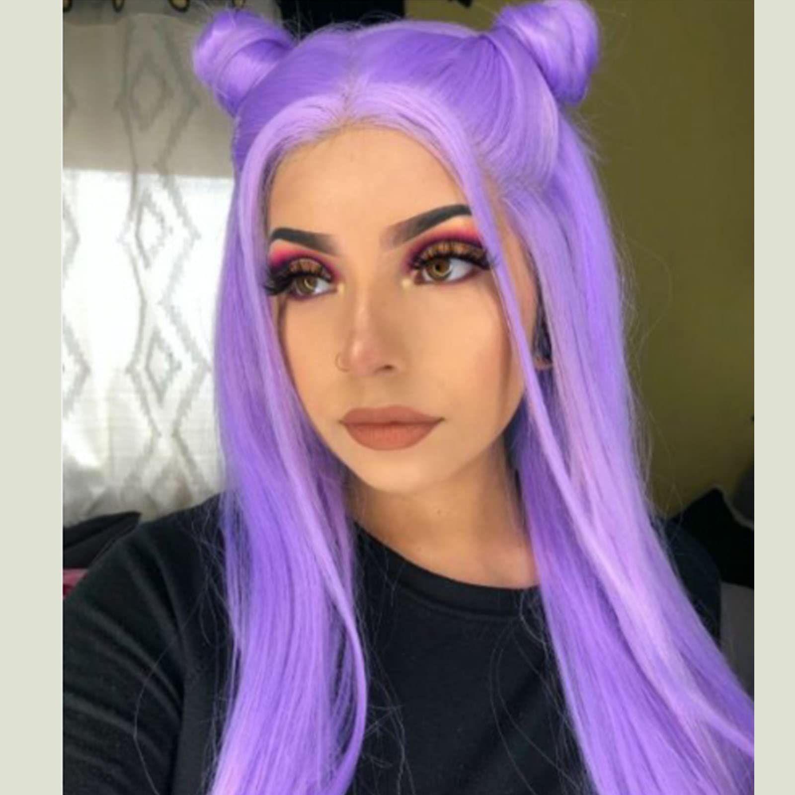 karissa Hair Purple Glueless Lace Front Wigs Synthetic Wigs for Women Long Straight Lilac Purple Lace Wig Lavender Synthetic Heat Resistant Fiber Hair Cosplay Drag Queen Wig 24inch
