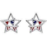 Patriotic Star Stud Earrings for Women 925 Sterling Silver-American Flag Earrings USA Pride Jewelry-4th of July Independence Day Earrings