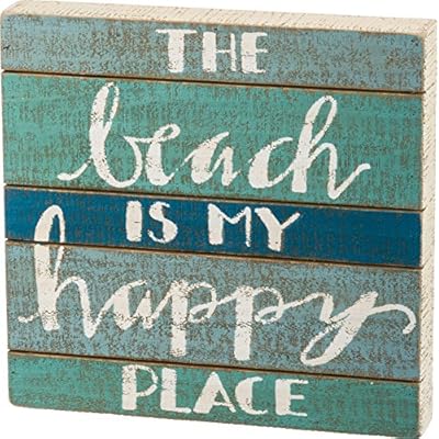 The Beach is My Happy Place Rustic Wooden Box Sign - Beach House Decor or Coastal Decoration 61XbwpKhm5L